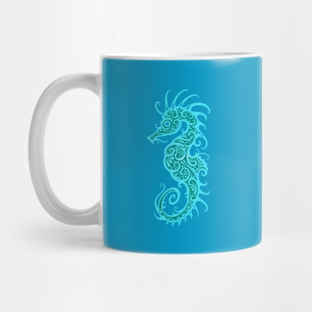 Intricate Teal Blue Tribal Seahorse Design by jeffbartels